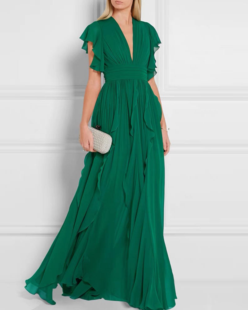 Kaleidoscope Dream: Colorful Chiffon Ruffle Maxi Dress