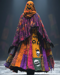 Men's Printed Contrast Hooded Oversized Cape Coat 6a45
