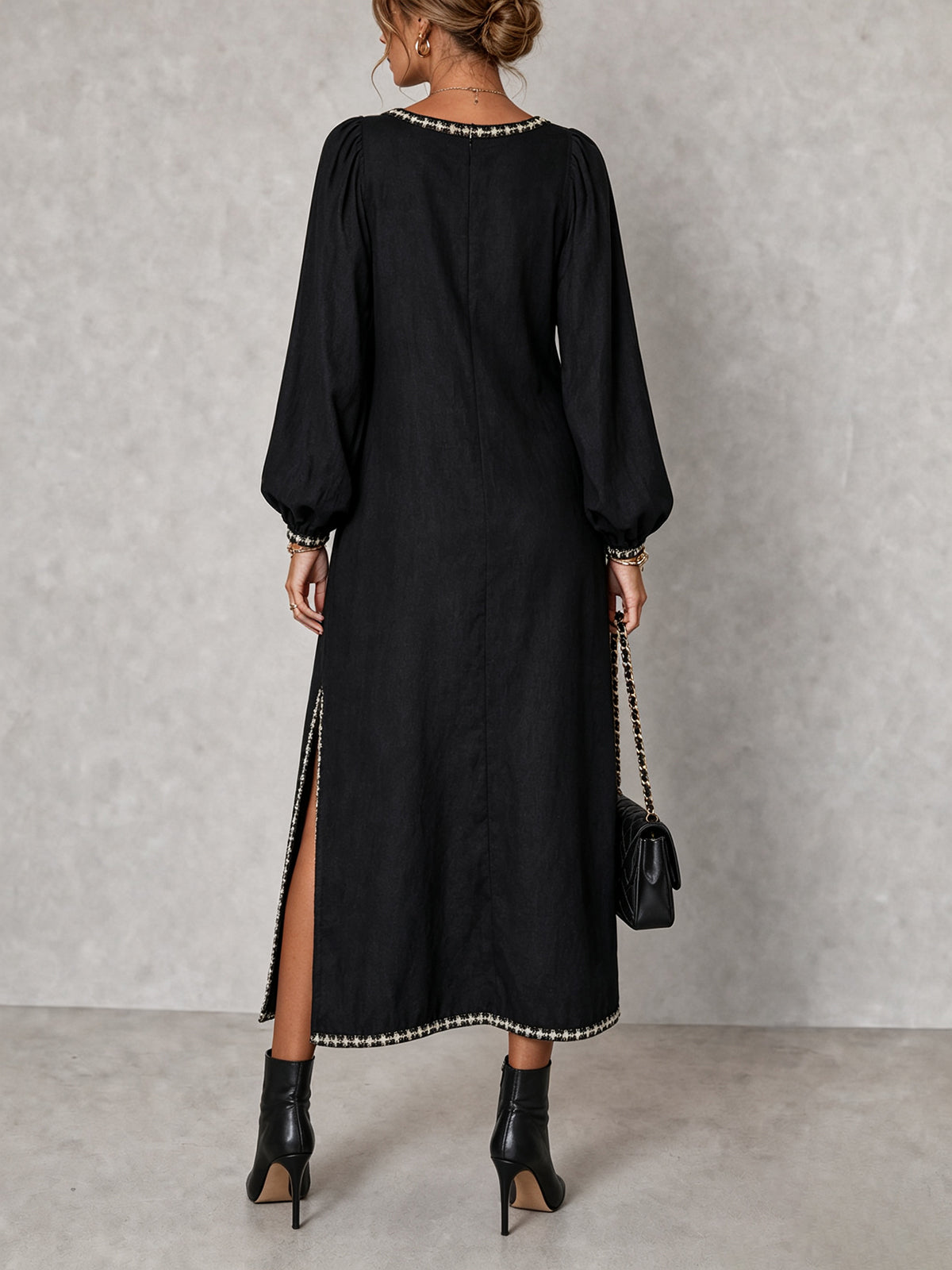 Black Square Neck Trim Pocket Maxi Dress