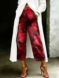 Women's Vintage Leopard Floral Art Casual Wide Denim Pants
