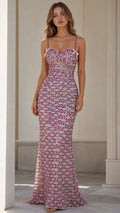 Sparkling Rhinestone Sweetheart Maxi Evening Gown with Bow Accents