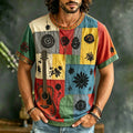 Men's Retro Hippie Patchwork Guitar Print T-shirt