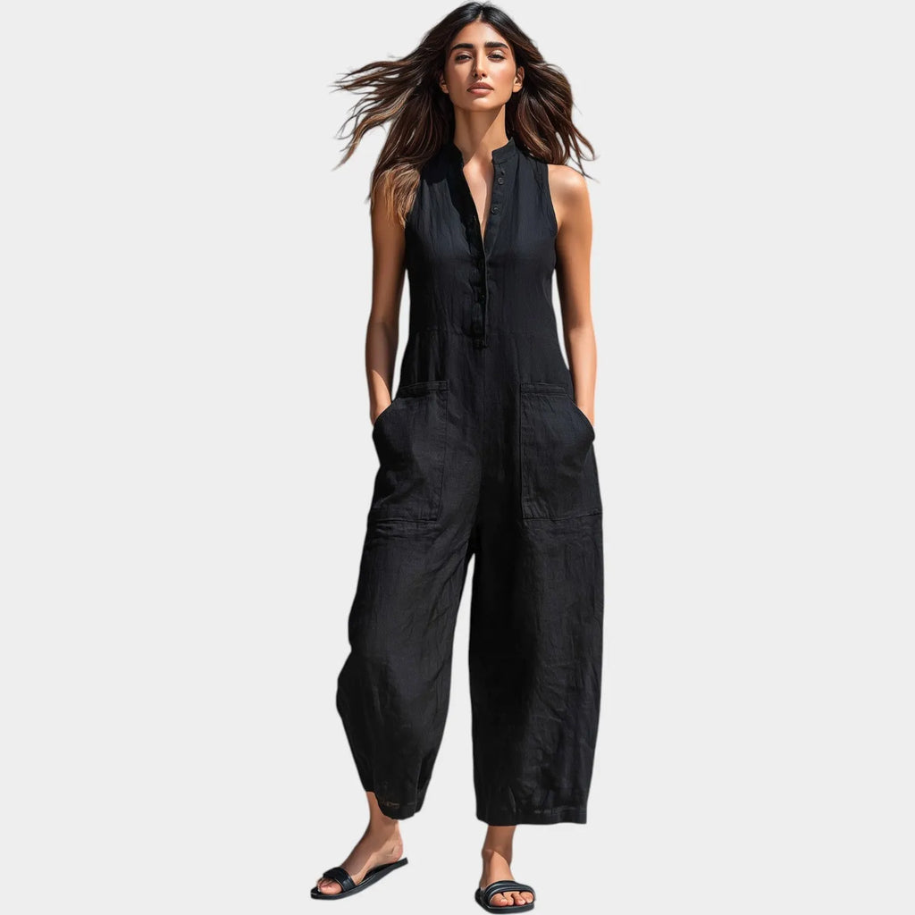 Sleeveless ButtonâFront Jumpsuit