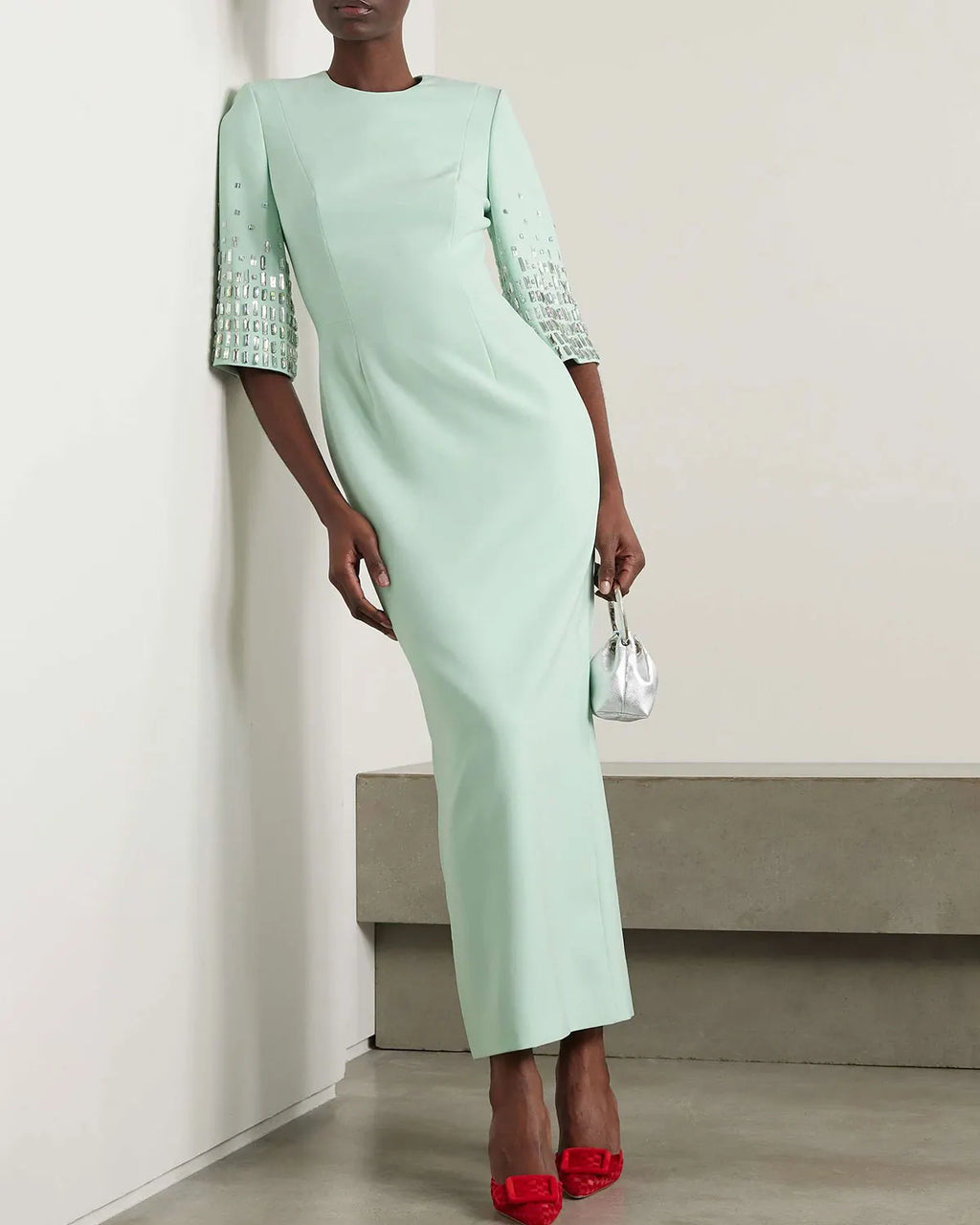 Crystal-Embellished Crepe Midi Dress