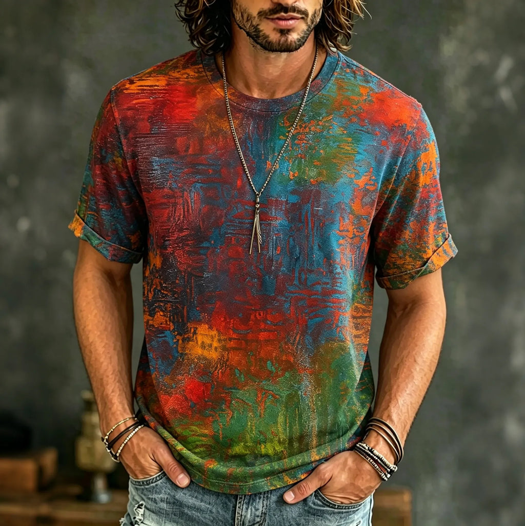 Men's Vintage Gradient Pattern Art Embroidered T-shirt
