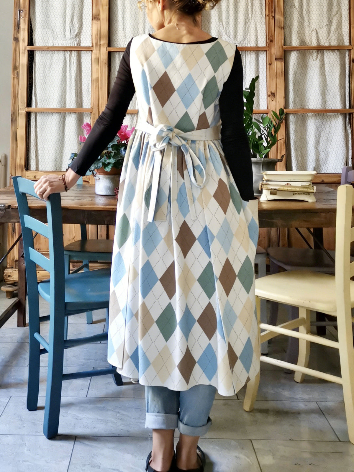 Soft Argyle Print Apron