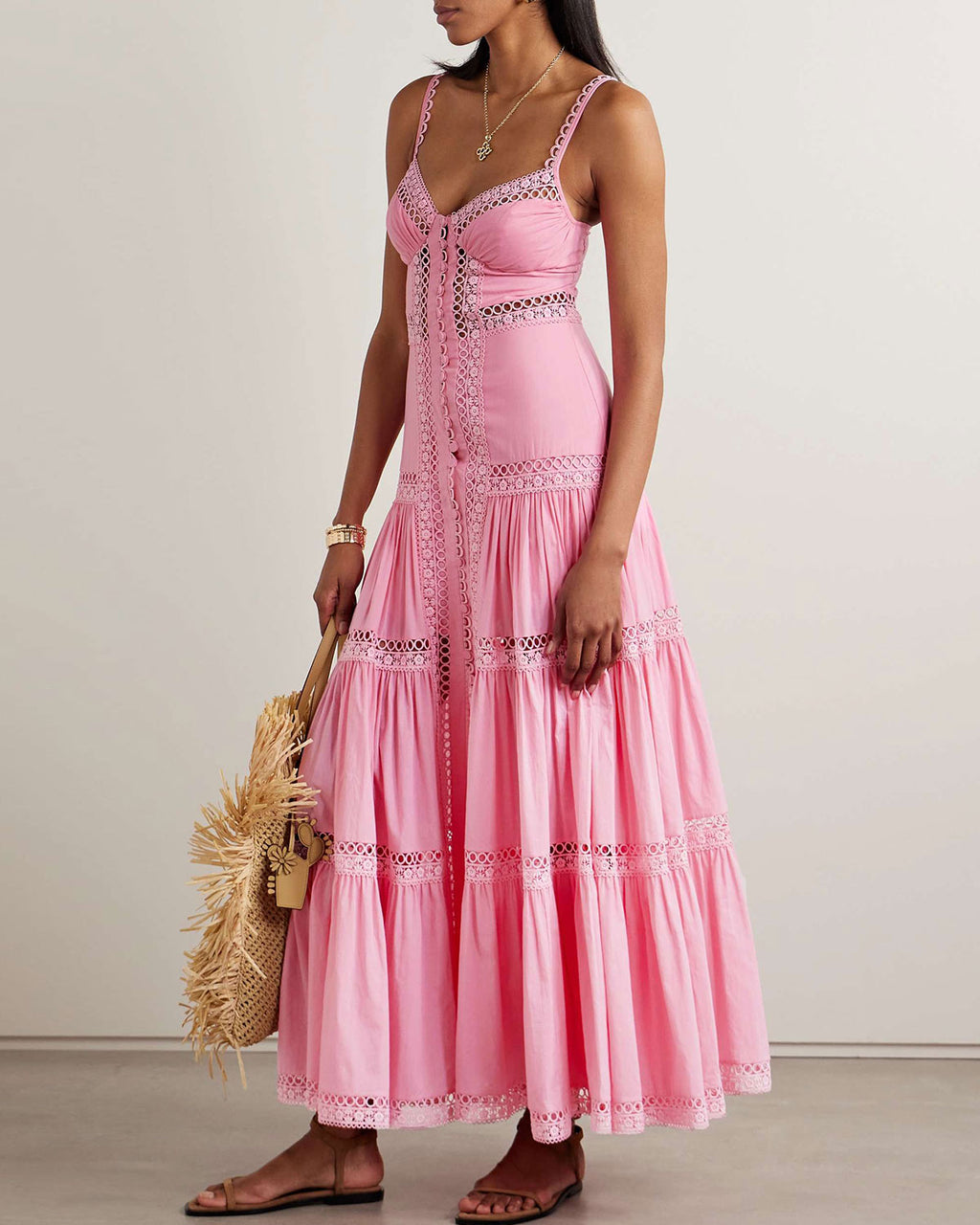 Guipure lace-trimmed cotton-blend voile maxi dress