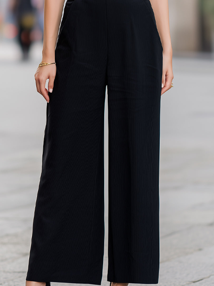 Sheer Sleeve High-Waist Wide-Leg Tailored Jumpsuit