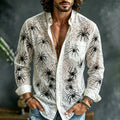 Men's Retro Halloween Spider Lace Print Long-sleeved Cotton Linen Shirt