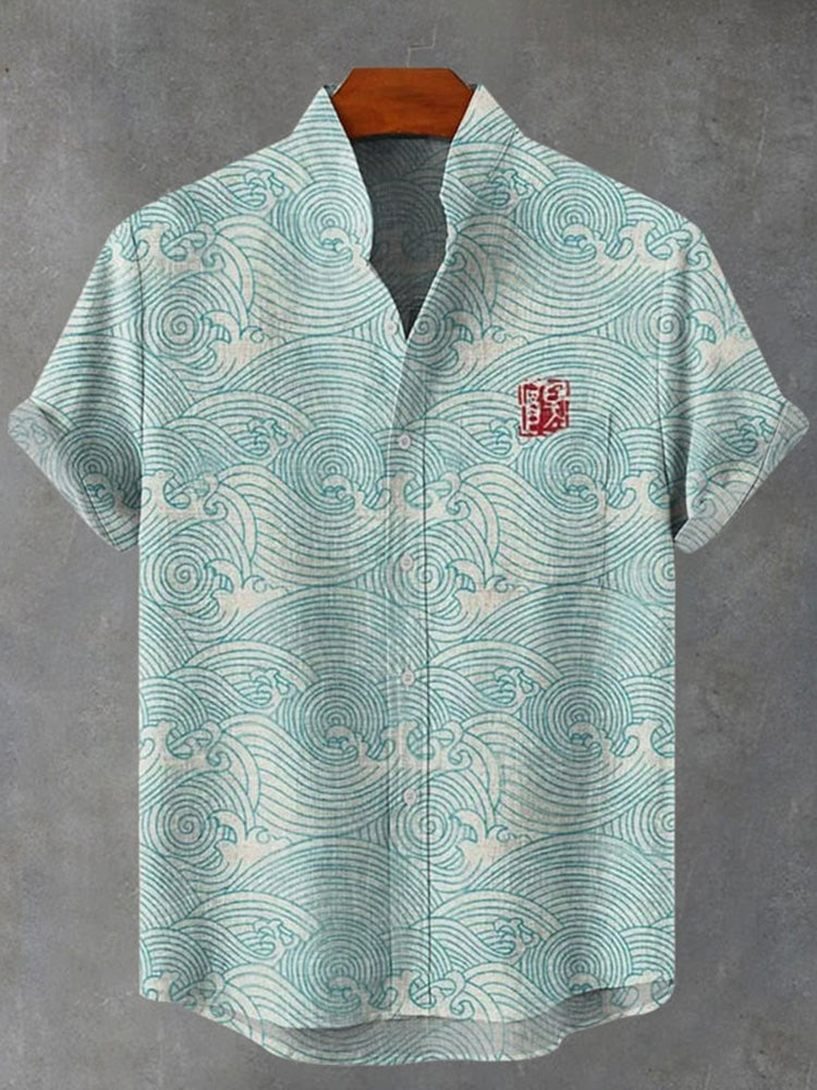 Japanese Wave Art Print Casual Shirt