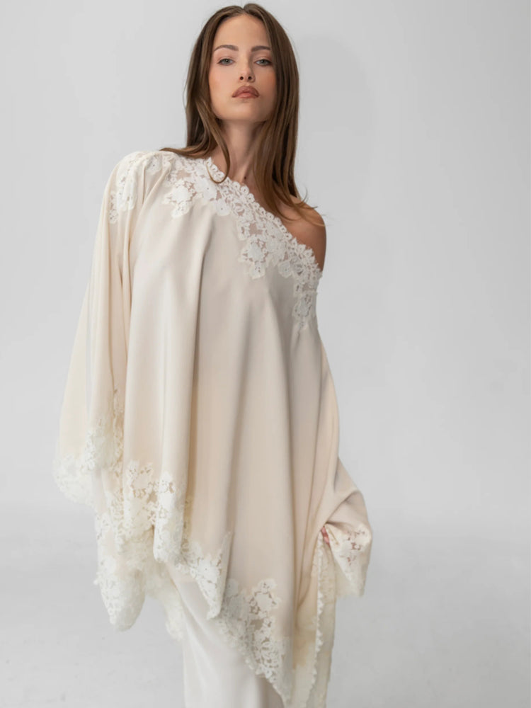 Ivory Lace Shawl Top & Mermaid Skirt Set