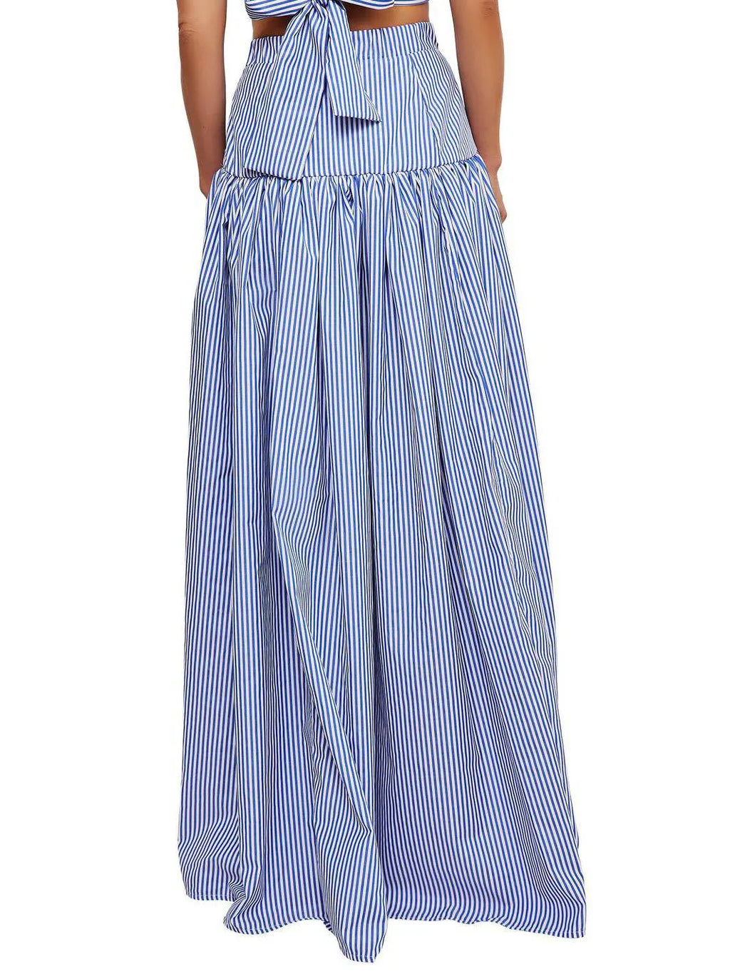Striped Stand Collar Shirt And Skirt Suit-Skirt