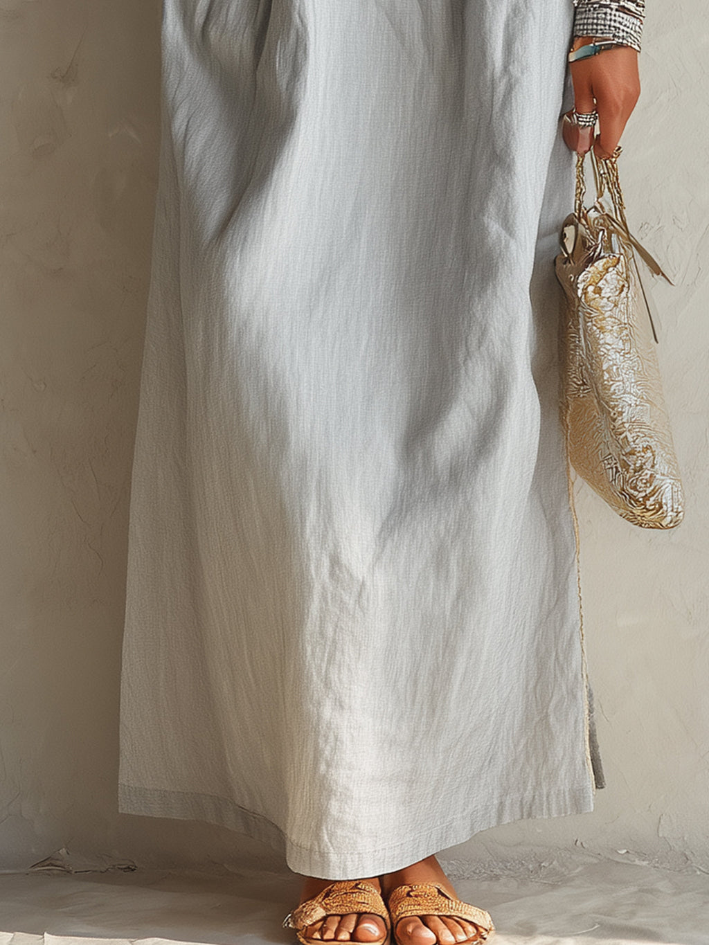 Light Gray And Yellow Colorblock Ruffle Shoulder Maxi Dress
