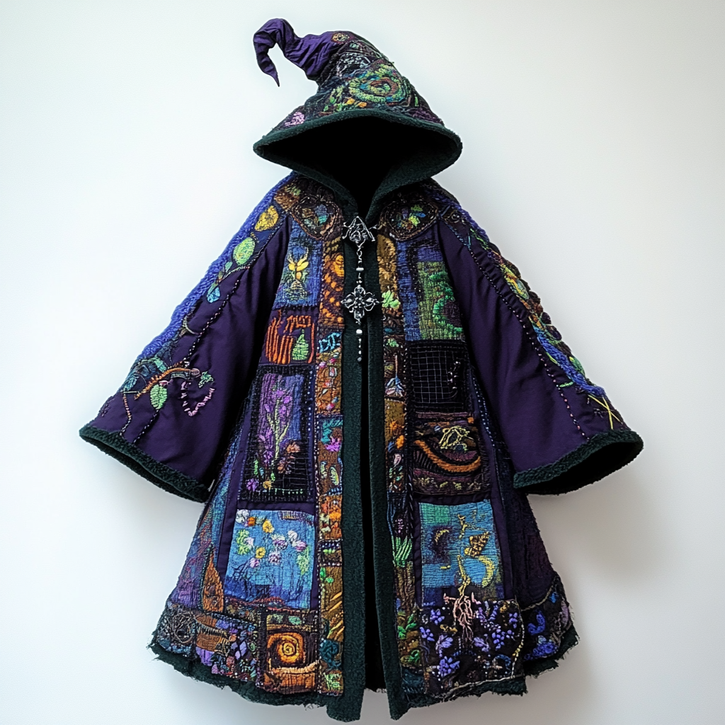 wizardEthnic print hooded disk-button robe f4ea
