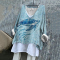 Vintage Ocean Turtle Art Print V-neck Shirt