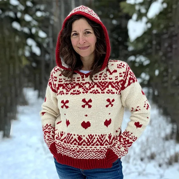 Women's Vintage Viking Valentine's Day Love Jacquard Hooded Sweater