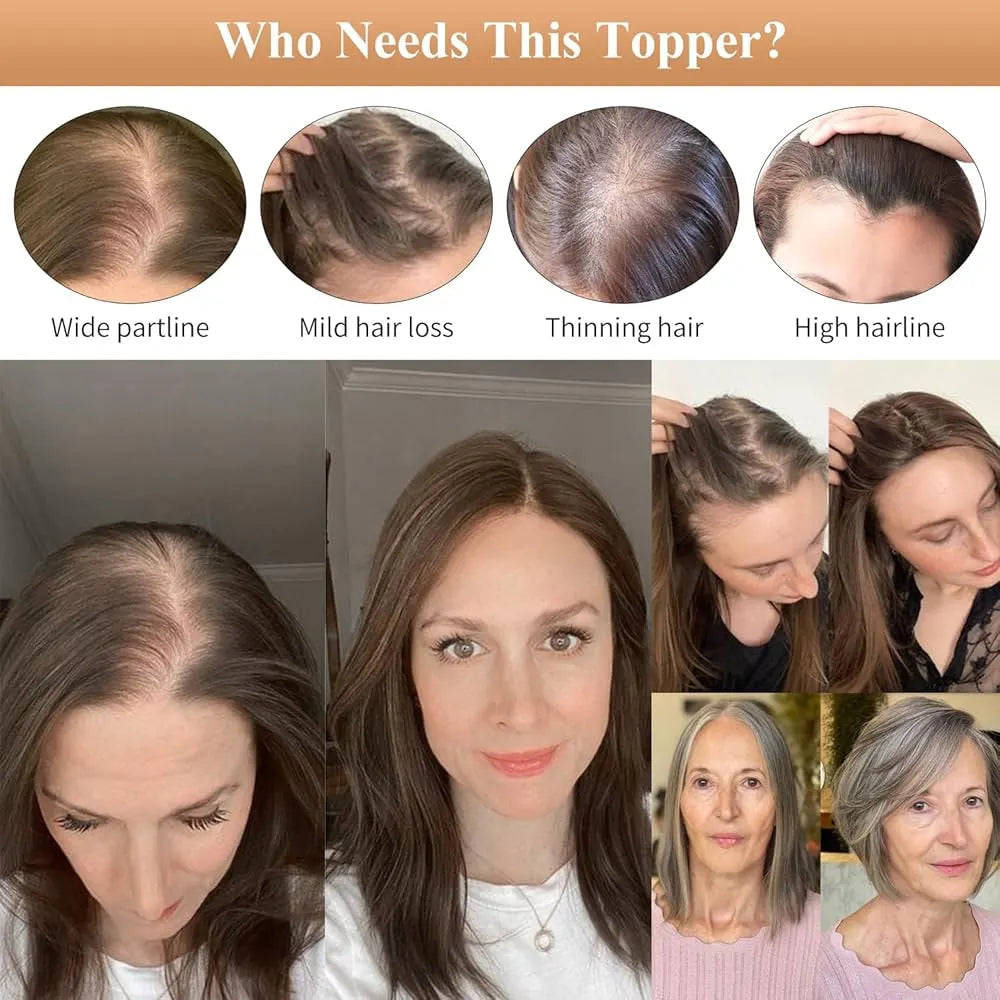 Straight Hair Topper for Crown Thinning  ̈C Natural Coverage at the Crown