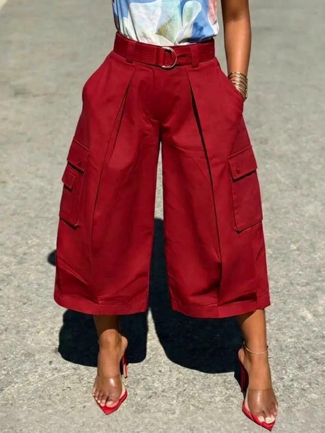 Casual Plain Pocket Stitching Cargo Pants Pant With No Belt