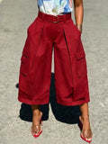 Casual Plain Pocket Stitching Cargo Pants Pant With No Belt