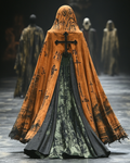 Men's Printed Contrast Cross Hooded Oversized Coat 5efb