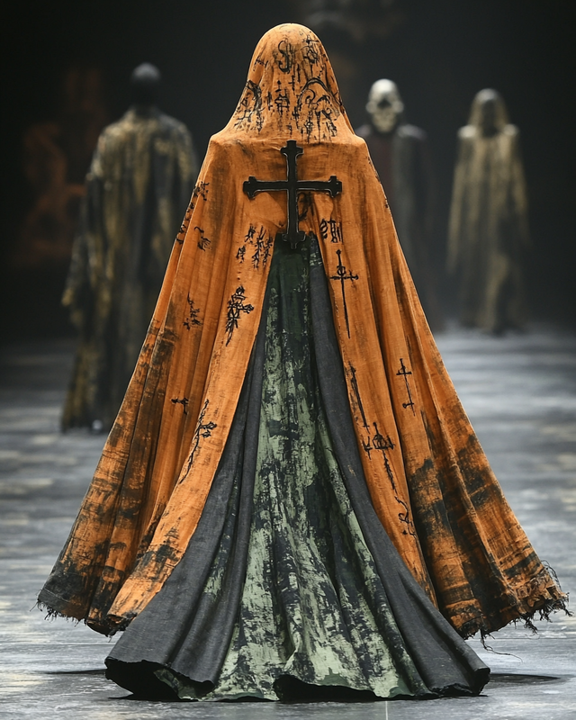 Men's Printed Contrast Cross Hooded Oversized Coat 5efb
