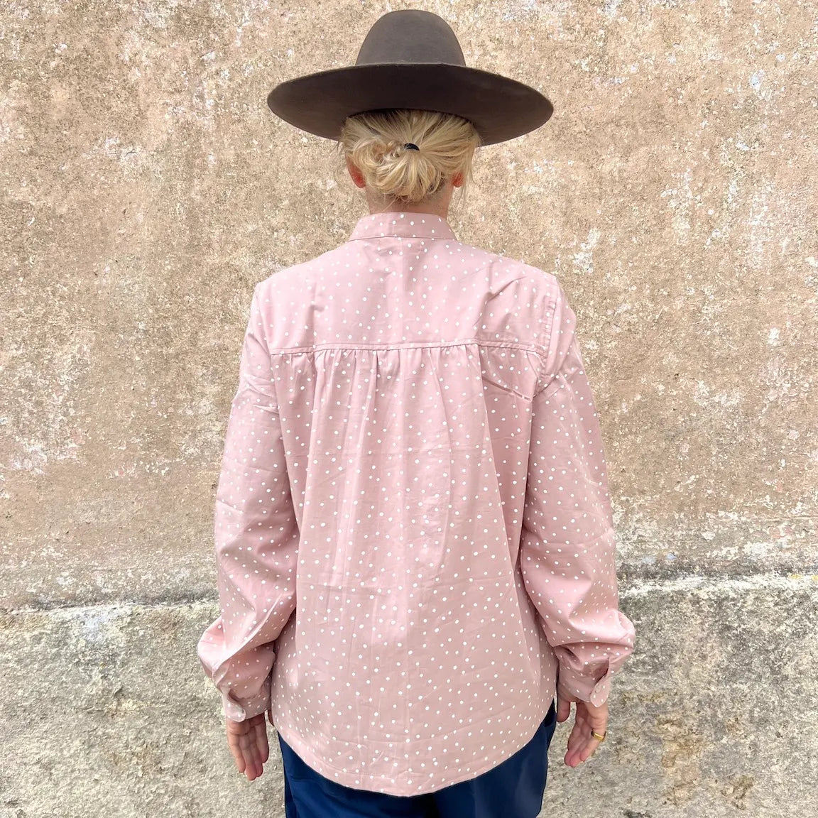 Blouse Small Polka Dots N. 18 - French Vintage Gathered Shirt with Mandarin Collar | Dadihouse