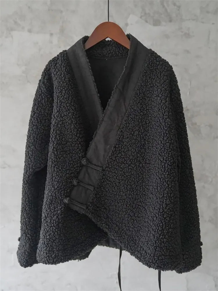 Vintage Japanese Style Cozy Fleece Kimono Cardigan