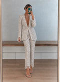 Silver Beaded Fringe Blazer Cropped Pants Two‑Piece Set