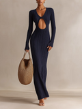 Navy Blue Cable Knit Cutout Maxi Dress