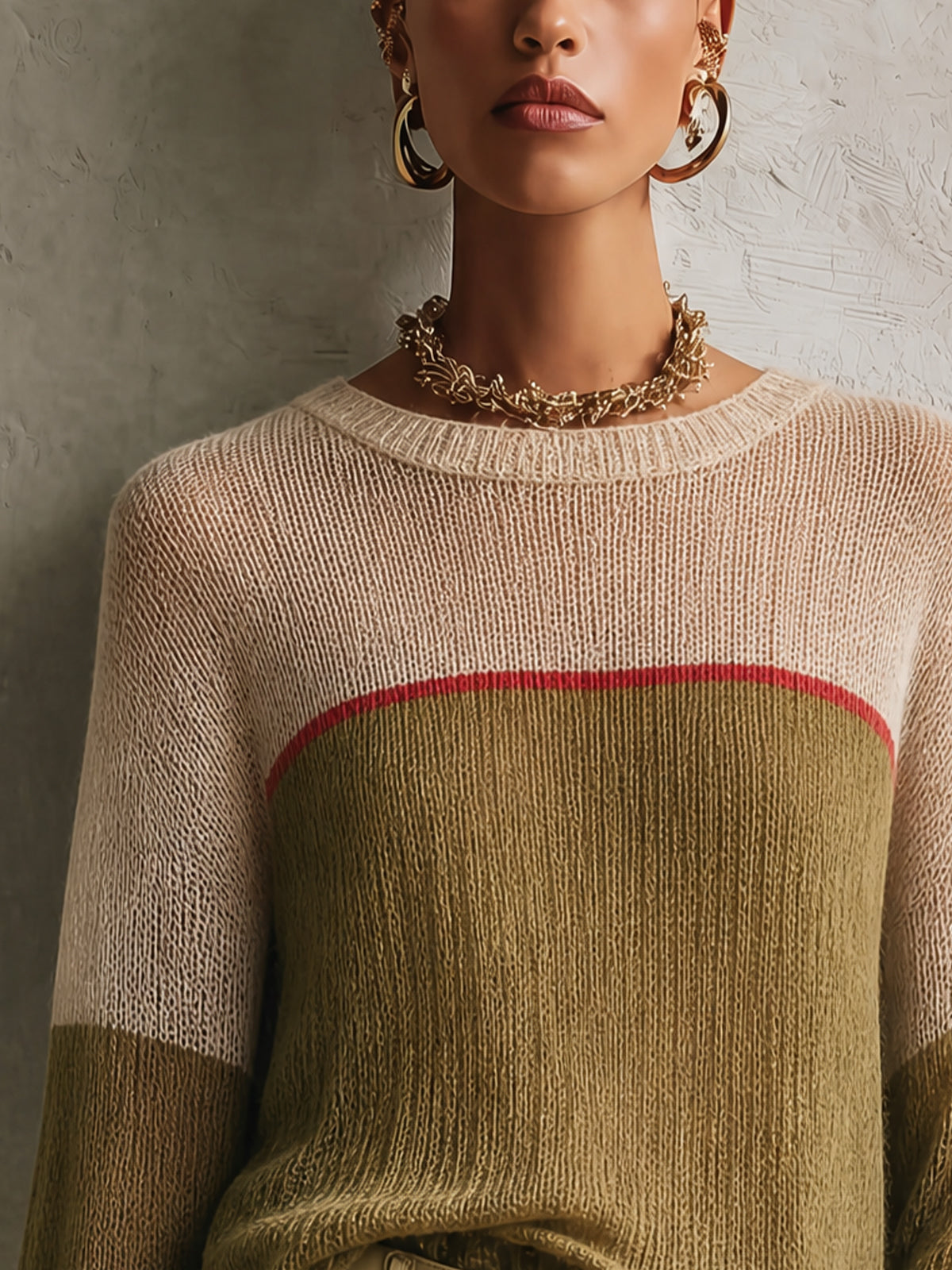 Olive Colorblock Lightweight Knit Sweater