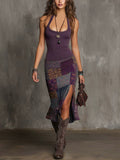 Women's Color-block Printed Spaghetti-strap Dress