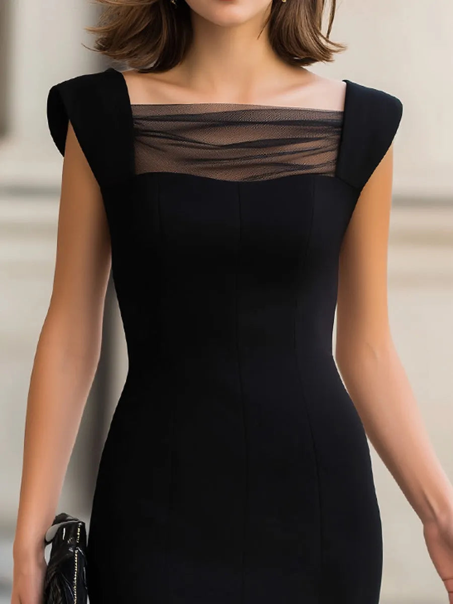Structured Illusion Neck Sheath Dress With Sculpted Paneling