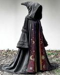 Sun, Stars, Moon 3D Embroidery and Contrast Color Linen Cape 1fbe