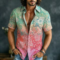 Men's Retro Hippie Floral Gradient Pattern Art Short-sleeve Cotton Linen Shirt