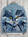 Cat Face Patchwork Denim Jacket
