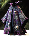 Halloween themed skull and spiderweb embroidery contrasting color stitching original design cape 8245