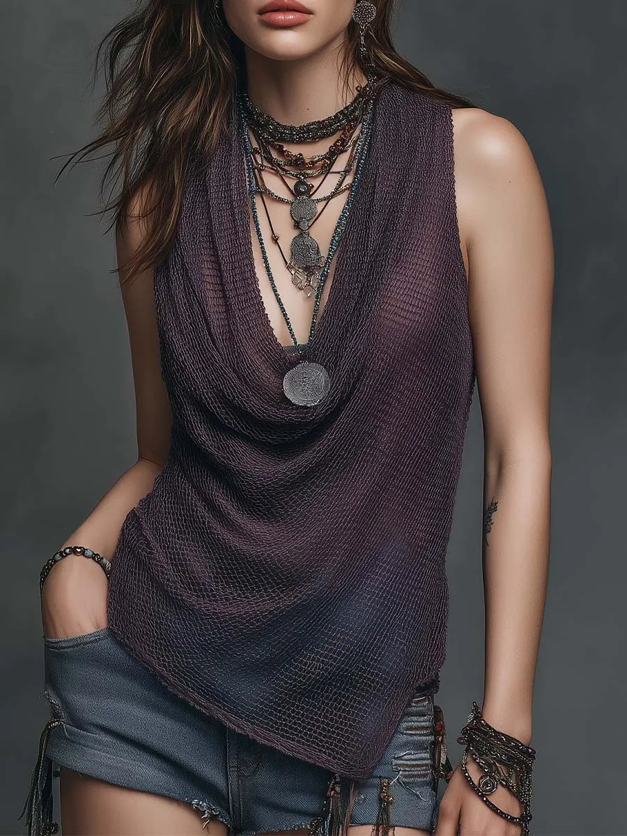 Romantic Boho Asymmetrical Hem Boho Knit Top