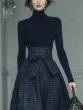 Women’s Navy Blue Turtleneck Long Sleeve Fitted Knit Top MDA2629K8T