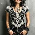 Women's Dark Floral Skull Design Short-sleeve Shirt