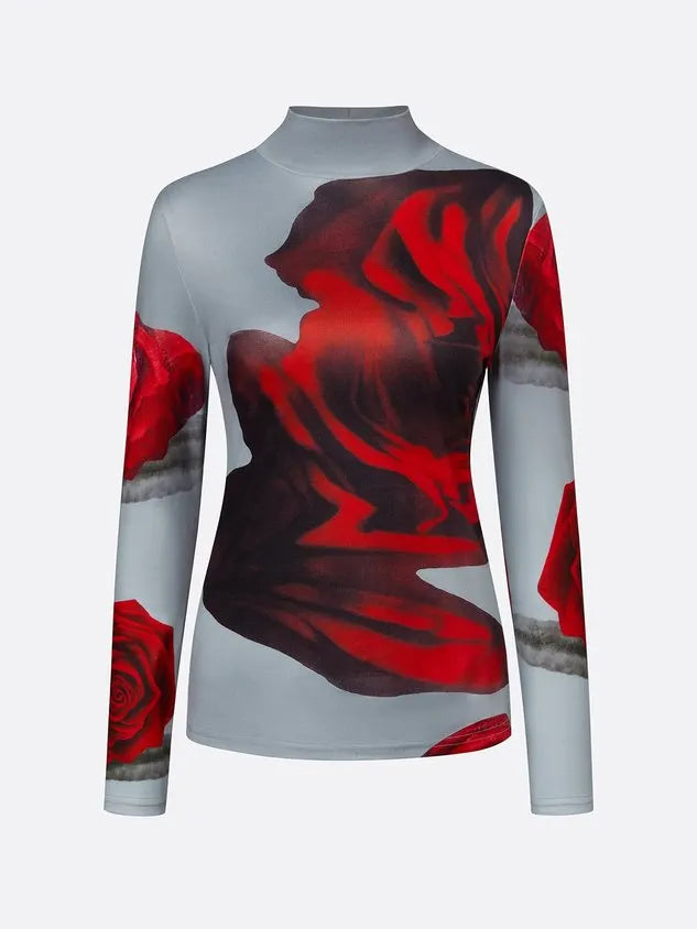 Casual Floral Printing Tight T-shirt