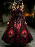 Women's Retro Halloween Art Print Casual Long-Sleeved Dress
