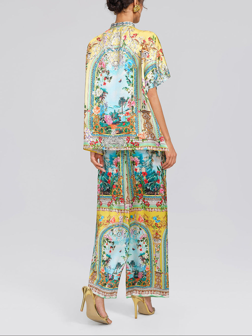 Romantic Manor Print Short-Sleeve Shirt and Trousers Set