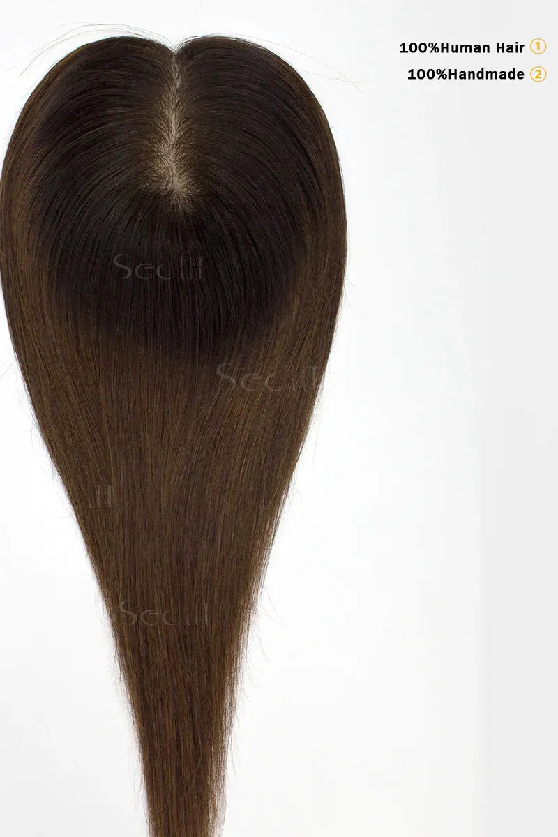 Flavia Silk Top Remy Human Hair Topper Dark Brown/Medium Brown #T2/4