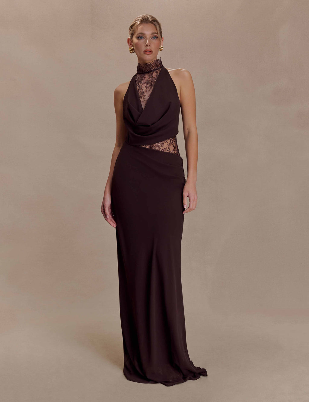 Elegant Chiffon Lace Spaghetti Strap Maxi Dress