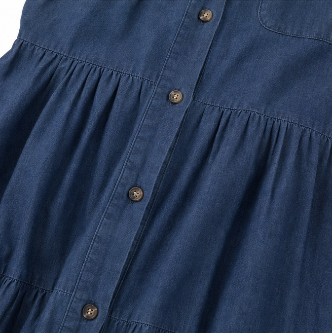 Marielle – Tiered Button-Front Denim-like Maxi Dress with Pockets