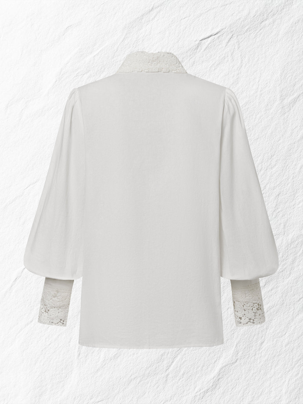 Linen Shirt, Long Sleeves, Stand Collar, Plain, Lace, Vintage, Ivory