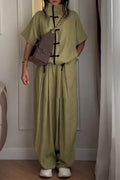 Women Stand Up Collar and Vertical Pattern New Chinese Casual Suit