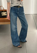 Dark Blue Patch Pocket Flare Denim