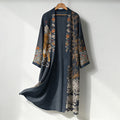 Men's Retro Japanese Tiger And Flowers Art Print Linen Long Kimono