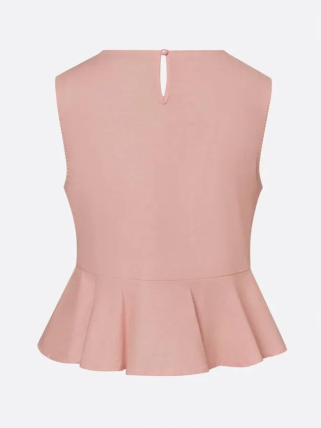 Cotton Casual Solid Relaxed Plain Peplum Sleeveless Blouse